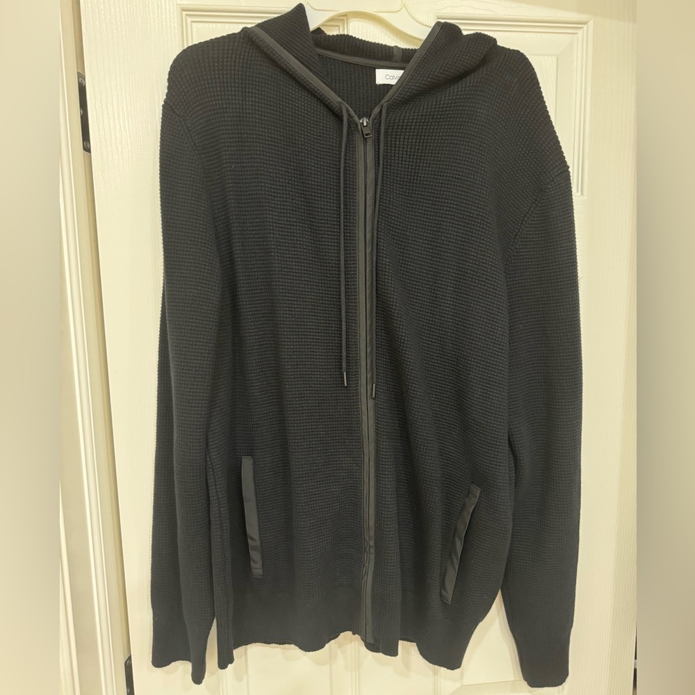 Calvin Klein men’s black textured zip hooded sweat jacket